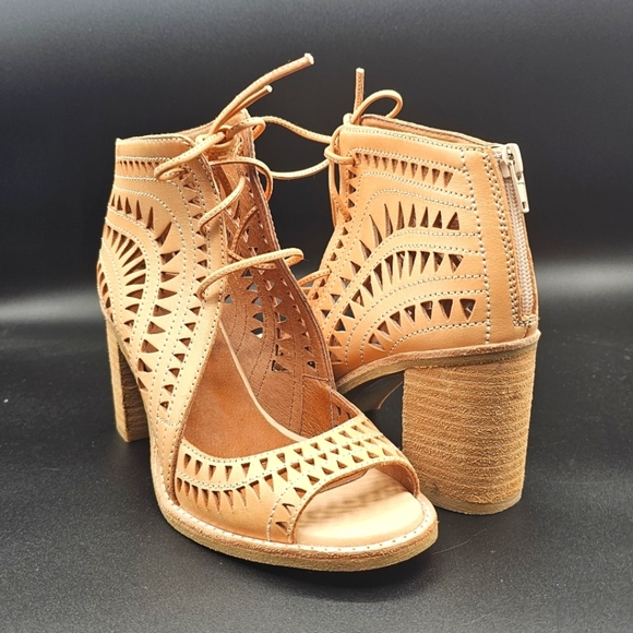 Jeffrey Campbell Cordillo Tan Cutout Lace-Up Heels - Picture 1 of 9